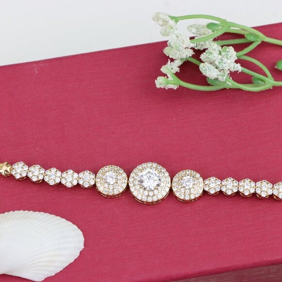 "Elegant Round CZ Halo Rose Gold Bracelet with Pave Accents, XPBL0934 - Picture 12 of 12